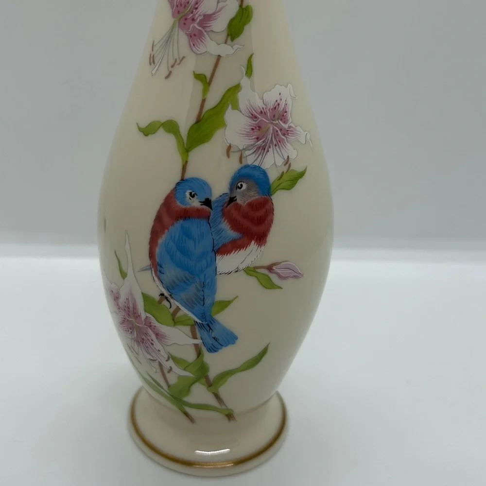VTG Lenox Eternal Love Bud Vase blue Birds Gold Trim 8